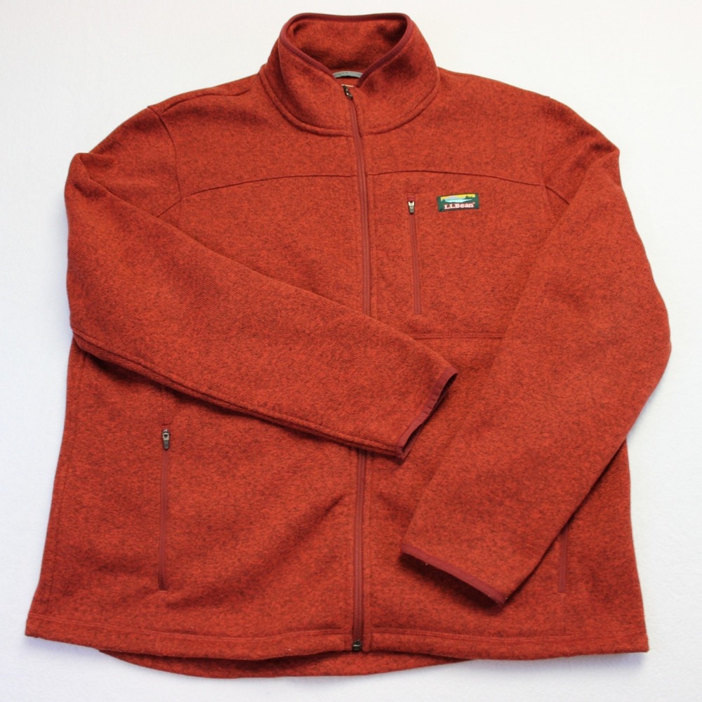 LL Bean Mens Sweater Fleece Full Zip Jacket Red XL 504938 Regular Fit